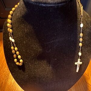 Vintage Rosary Jerusalem Olive Wood Mother of Pearl Crucifix